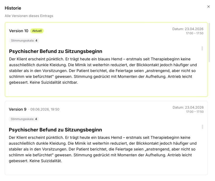 Die Versionierung zeigt, wann das Sitzungsprotokoll in welchem Stand war