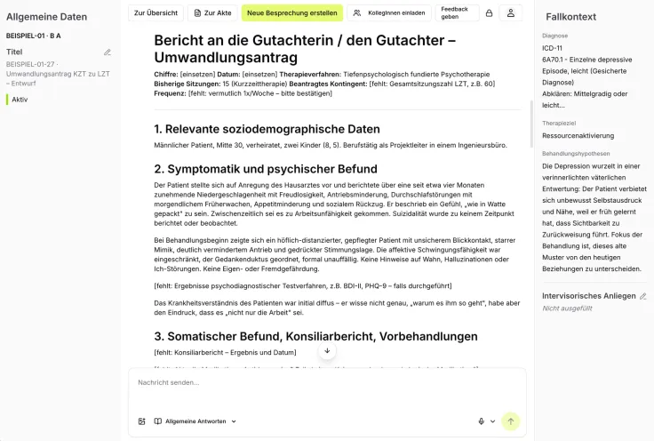Ein Berichtsentwurf, der aus der Akte heraus entsteht