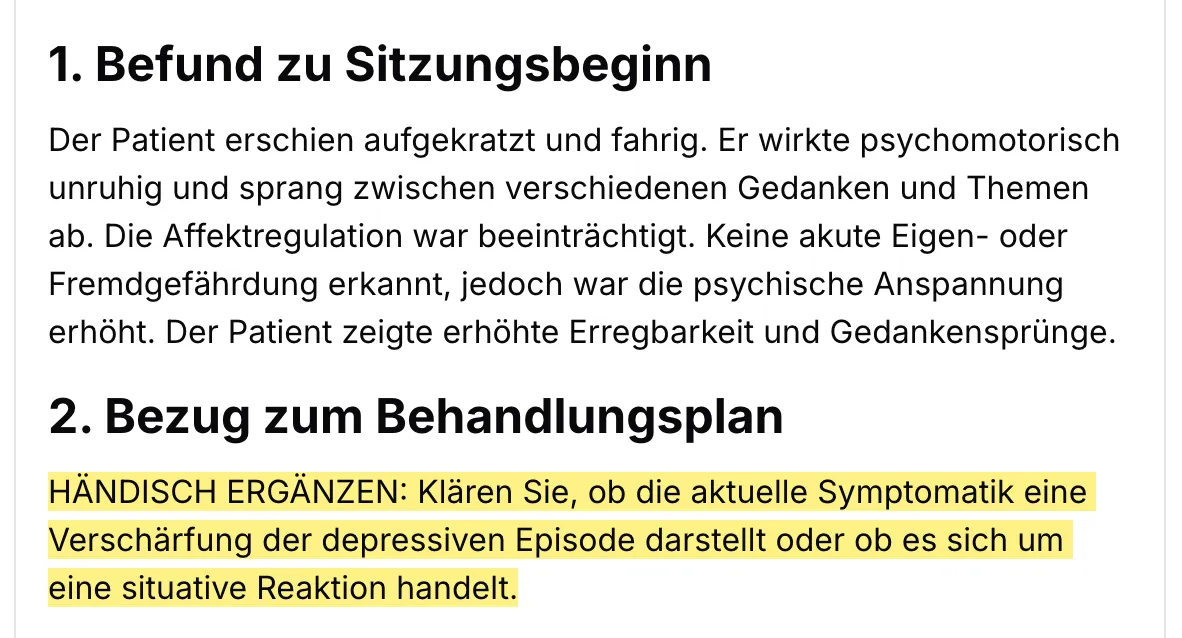 Auszug aus entstandenem Sitzungsprotokoll mit hervorgehobener Leerstelle